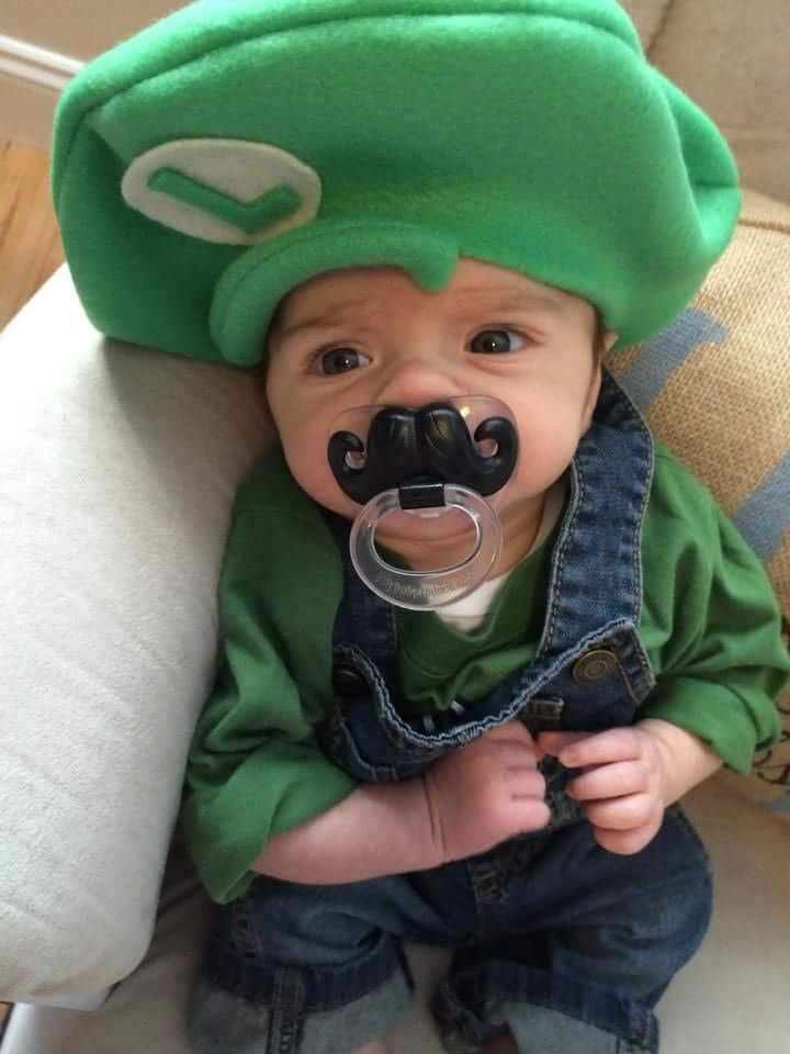 Baby Luigi, green Luigi hat, denim overalls, SD Phone Wallpaper