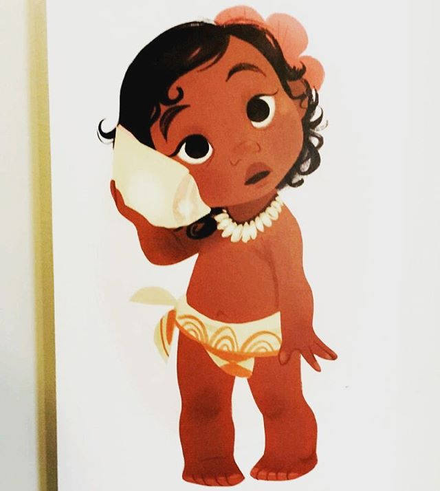 Baby Moana, conch, pink flower, SD Phone Wallpaper