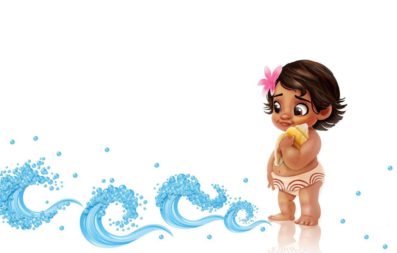 Baby Moana, pink flower, banana, HD Desktop Wallpaper