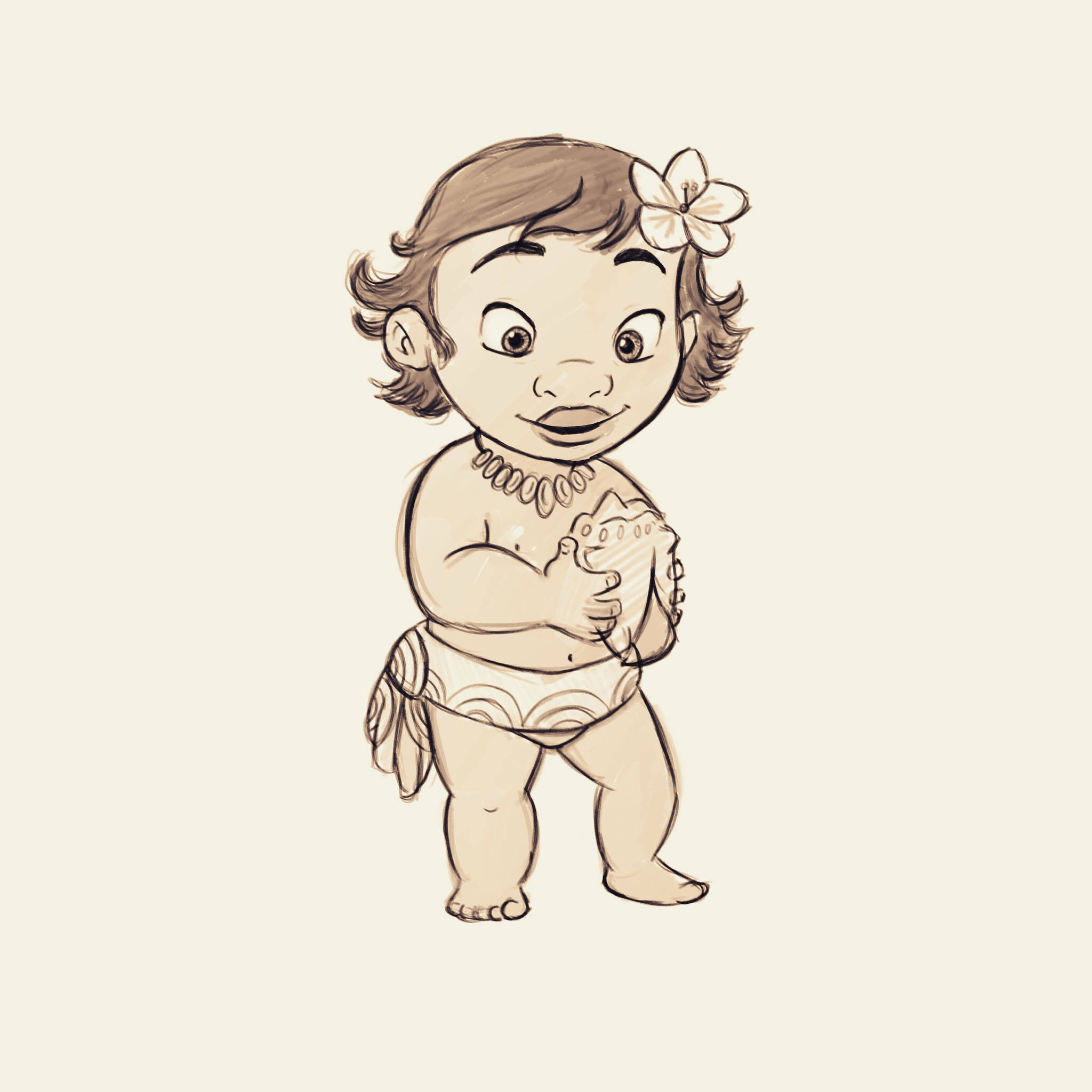 Baby Moana, flower in hair, shell necklace, Full HD Desktop Wallpaper