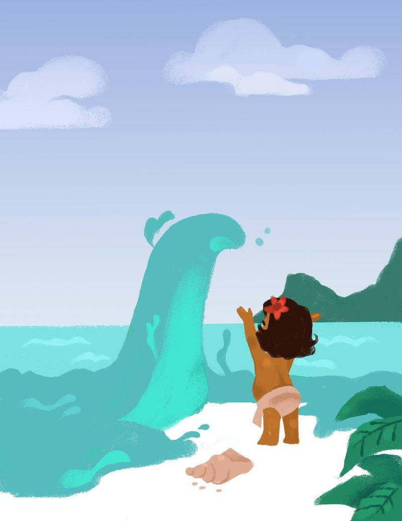 Baby Moana, red flower, beach, SD Phone Wallpaper