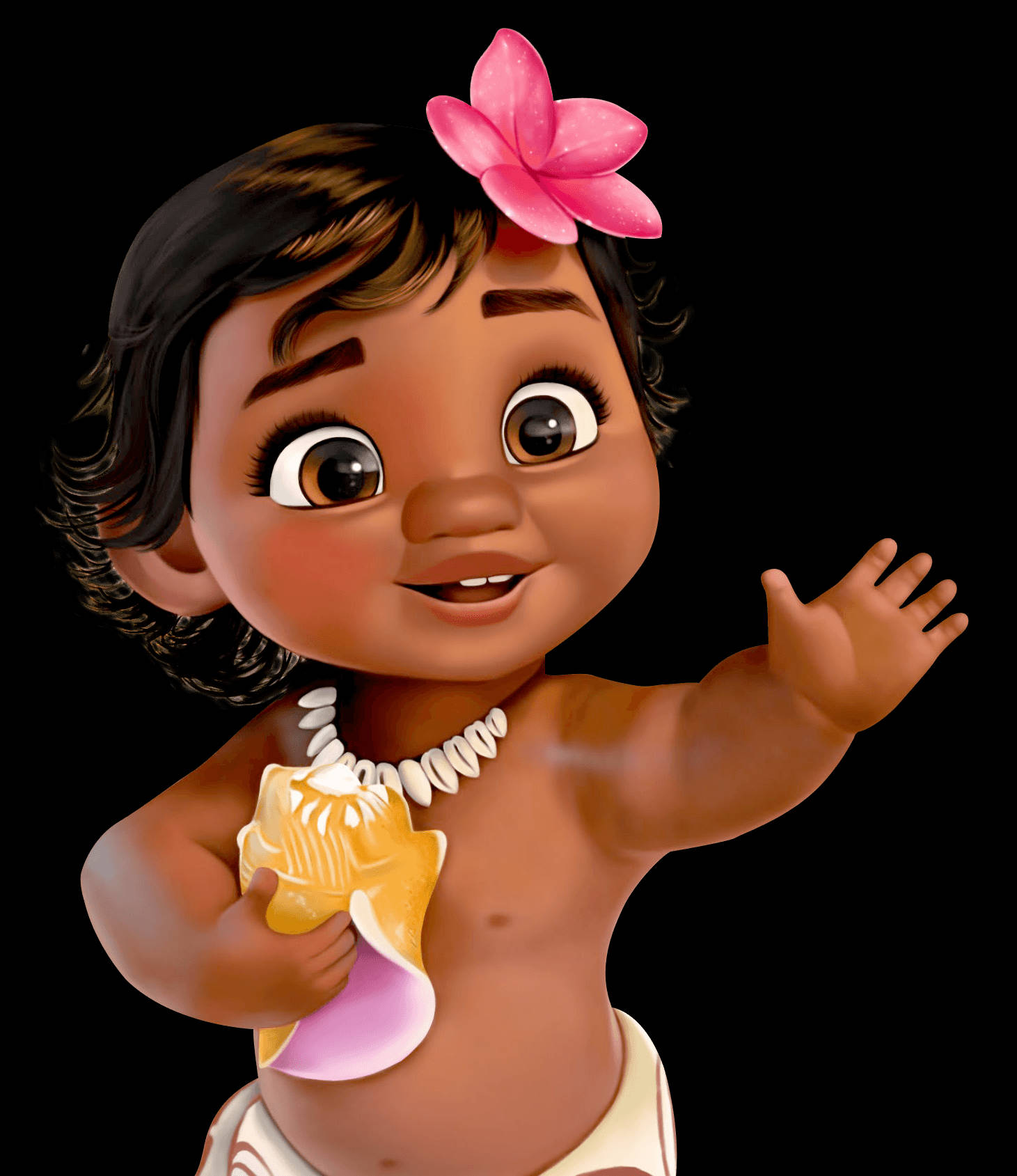 Baby Moana, pink flower, conch shell, HD Phone Wallpaper