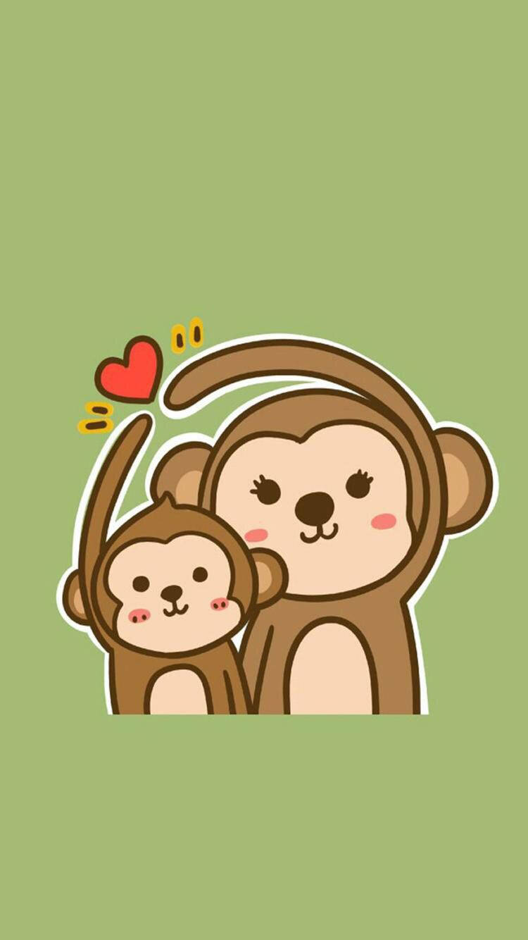 Baby Monkey Heart, red heart, solid green background, HD Phone Wallpaper
