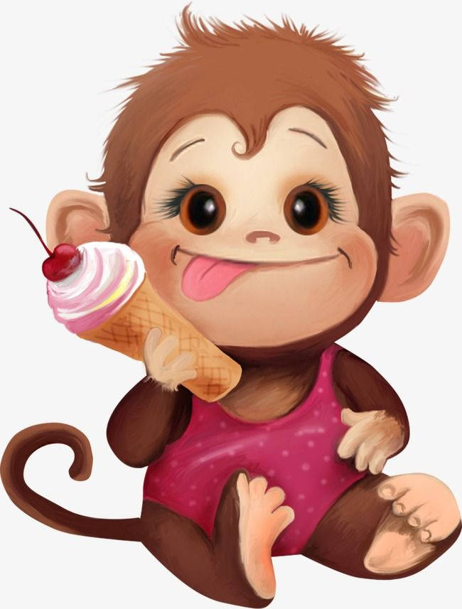 Baby Monkey, pink outfit, cherry ice cream cone, SD Phone Wallpaper