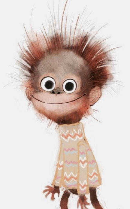 baby monkey, whimsical, watercolor illustration, SD Phone Wallpaper