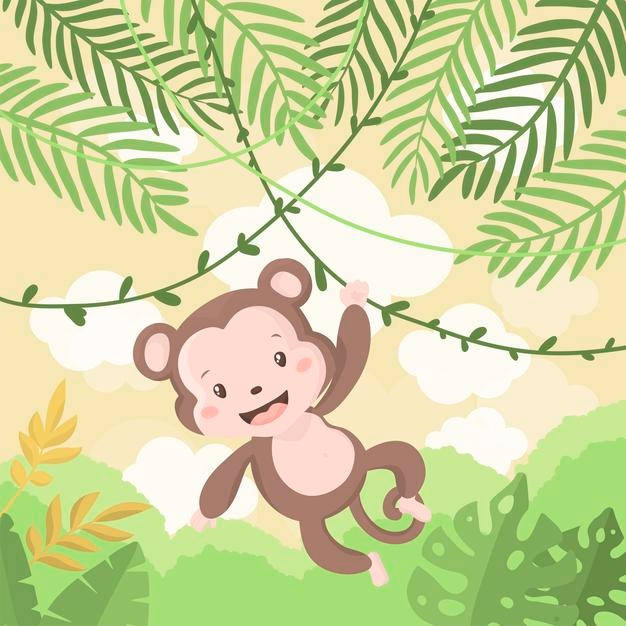 Baby monkey, jungle, vine, SD Desktop Wallpaper