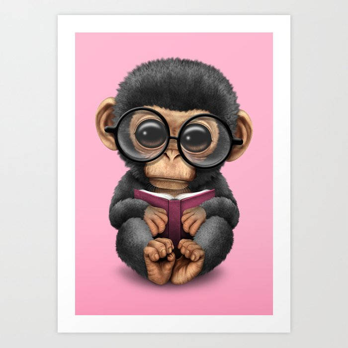 baby monkey, oversized round glasses, purple book, SD Desktop Wallpaper