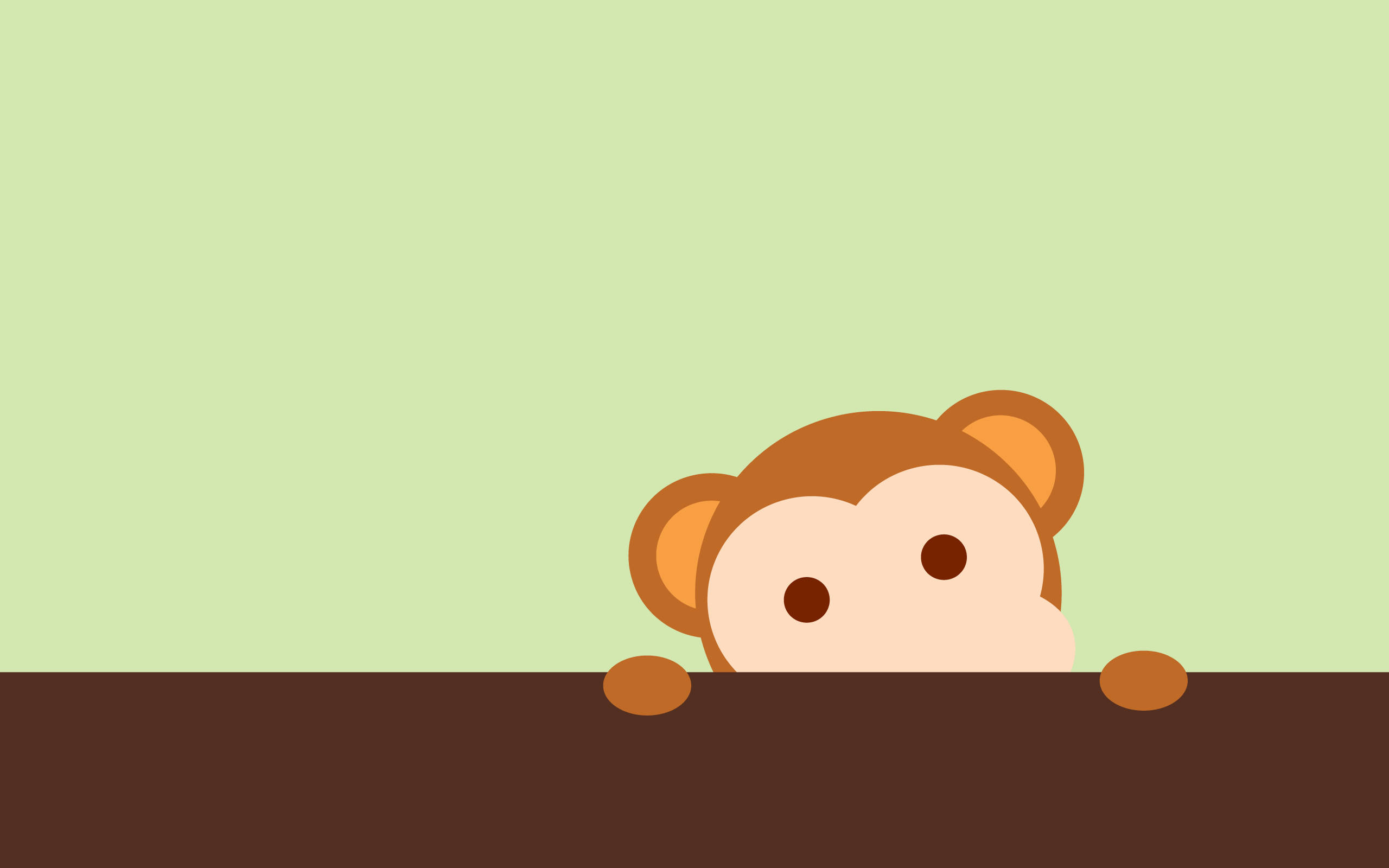 baby monkey, brown ledge, soft green background, 2K Desktop Wallpaper