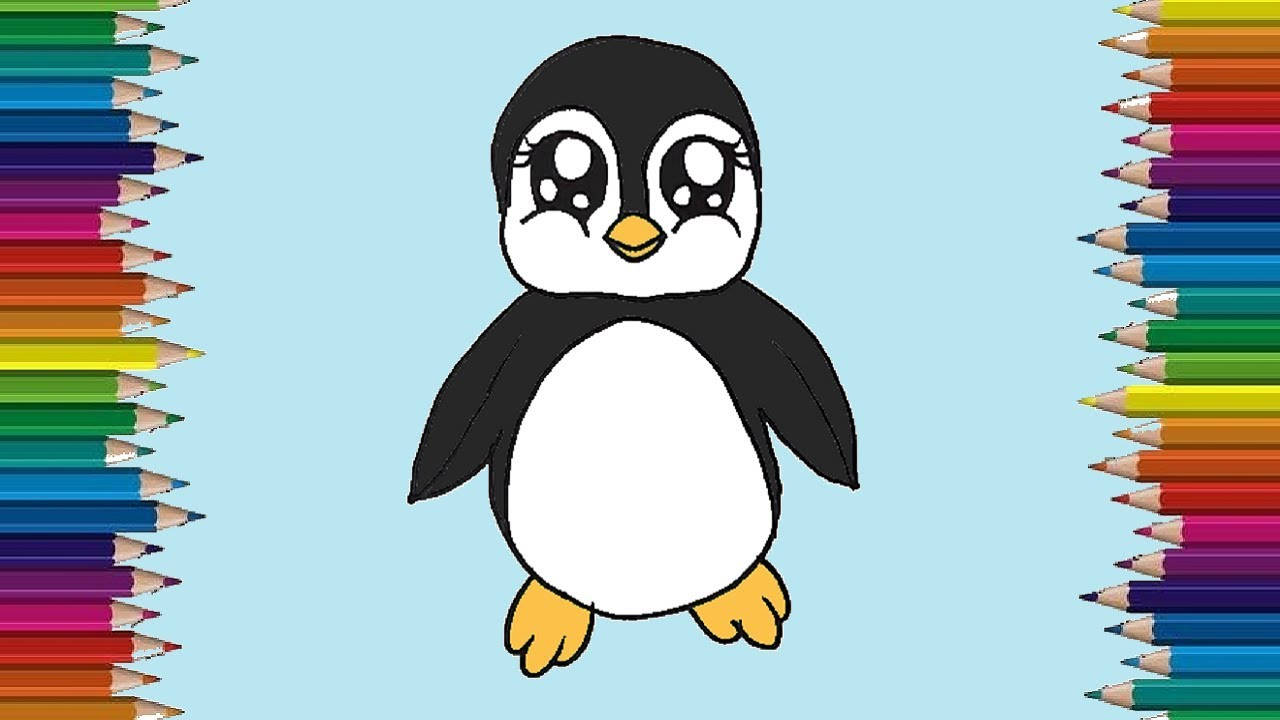 colored baby penguin, cartoon penguin, big eyes, HD Desktop Wallpaper
