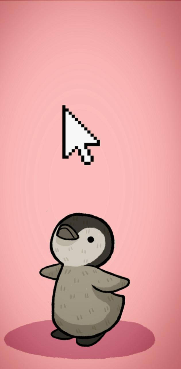 Baby Penguin, pink, pixelated computer cursor, HD Phone Wallpaper