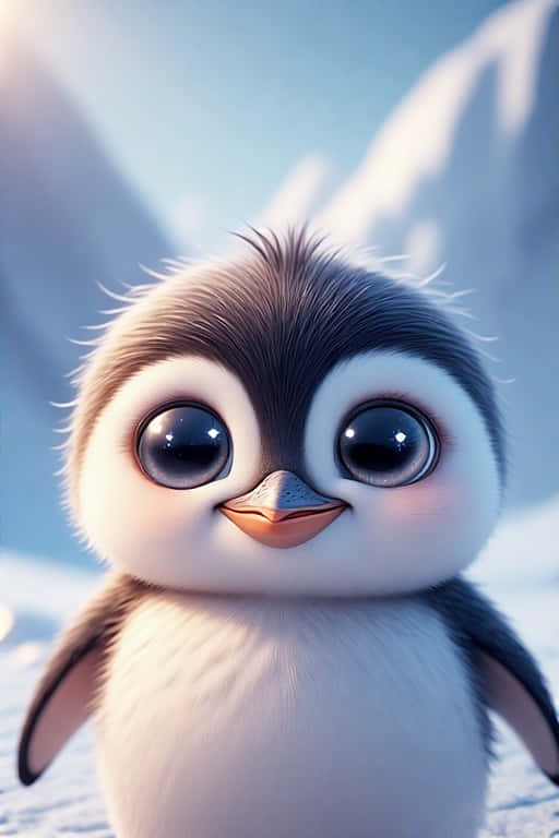 Baby Penguin, fluffy, huge shiny eyes, SD Phone Wallpaper