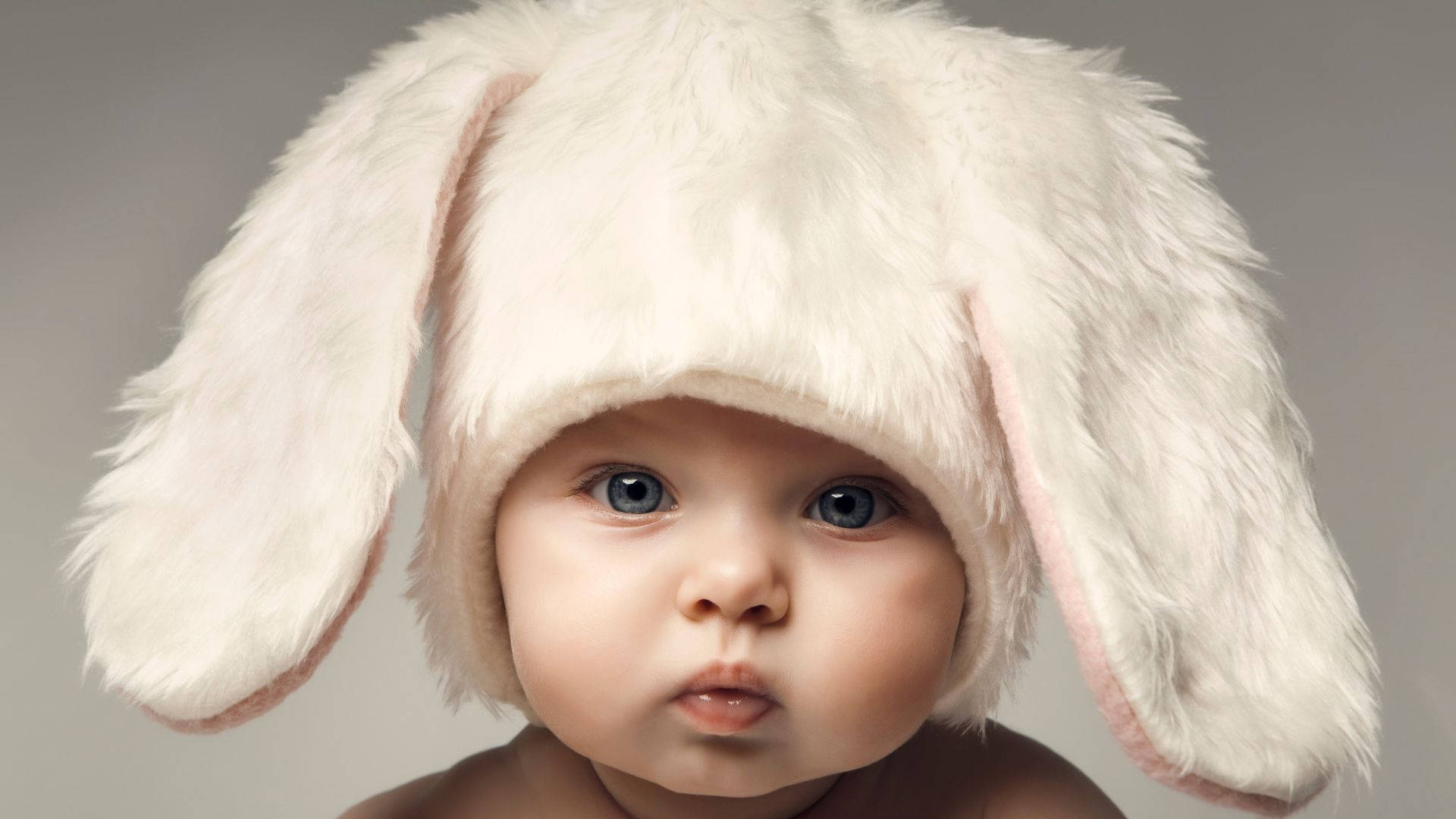 baby, bunny ear hat, fluffy white bunny hat, Full HD Desktop Wallpaper
