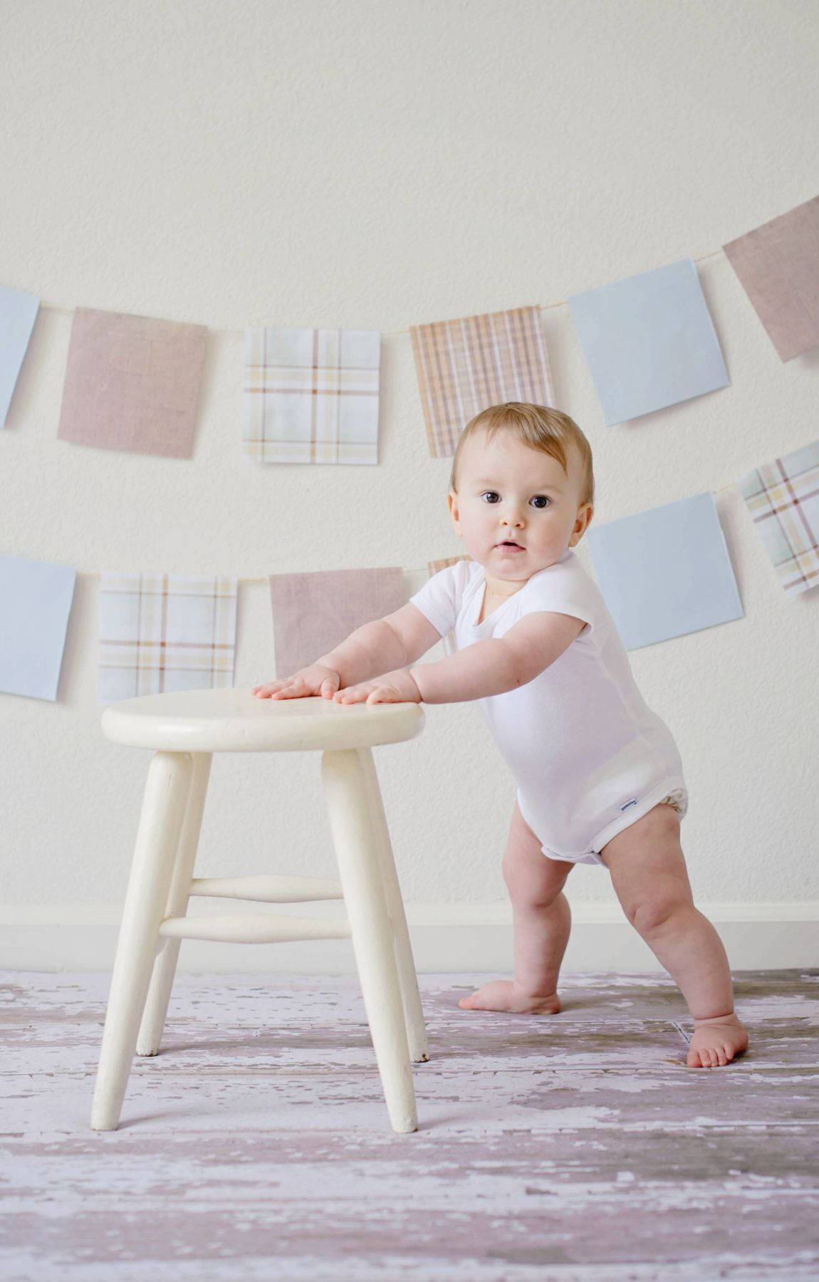 baby, white onesie, cream stool, HD Phone Wallpaper