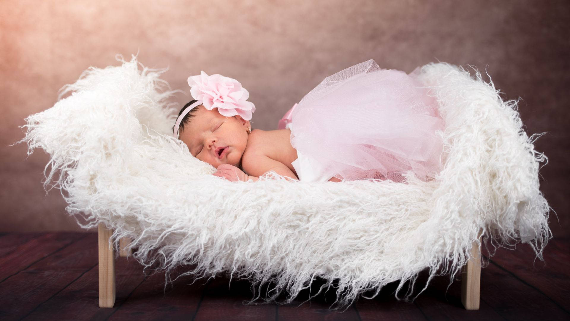 newborn baby girl, pink tutu, floral headband, Full HD Desktop Wallpaper
