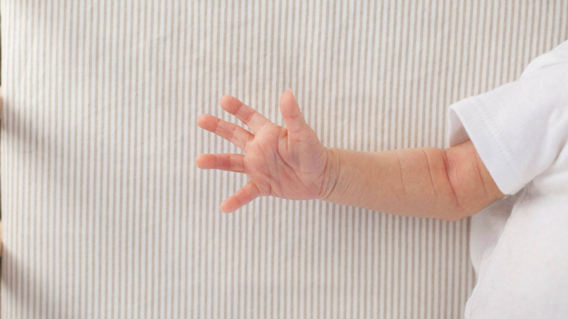 baby hand, small hand, soft striped fabric background, Full HD Desktop Wallpaper