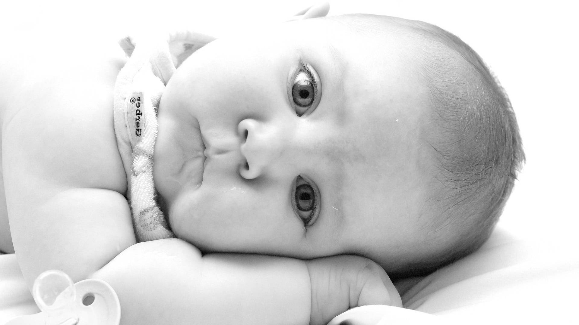 black and white, baby, close-up, Full HD Desktop Wallpaper