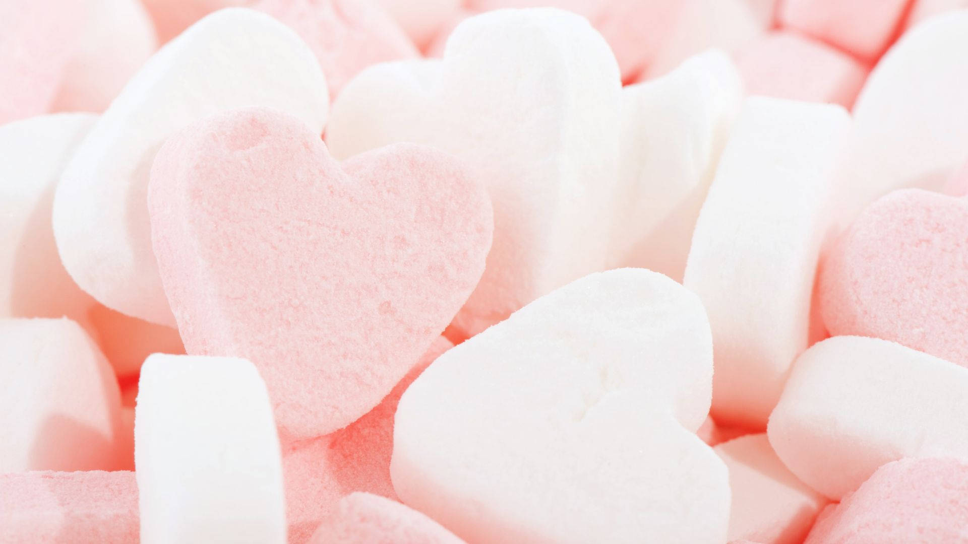 baby pink, white, heart-shaped marshmallows, Full HD Desktop Wallpaper