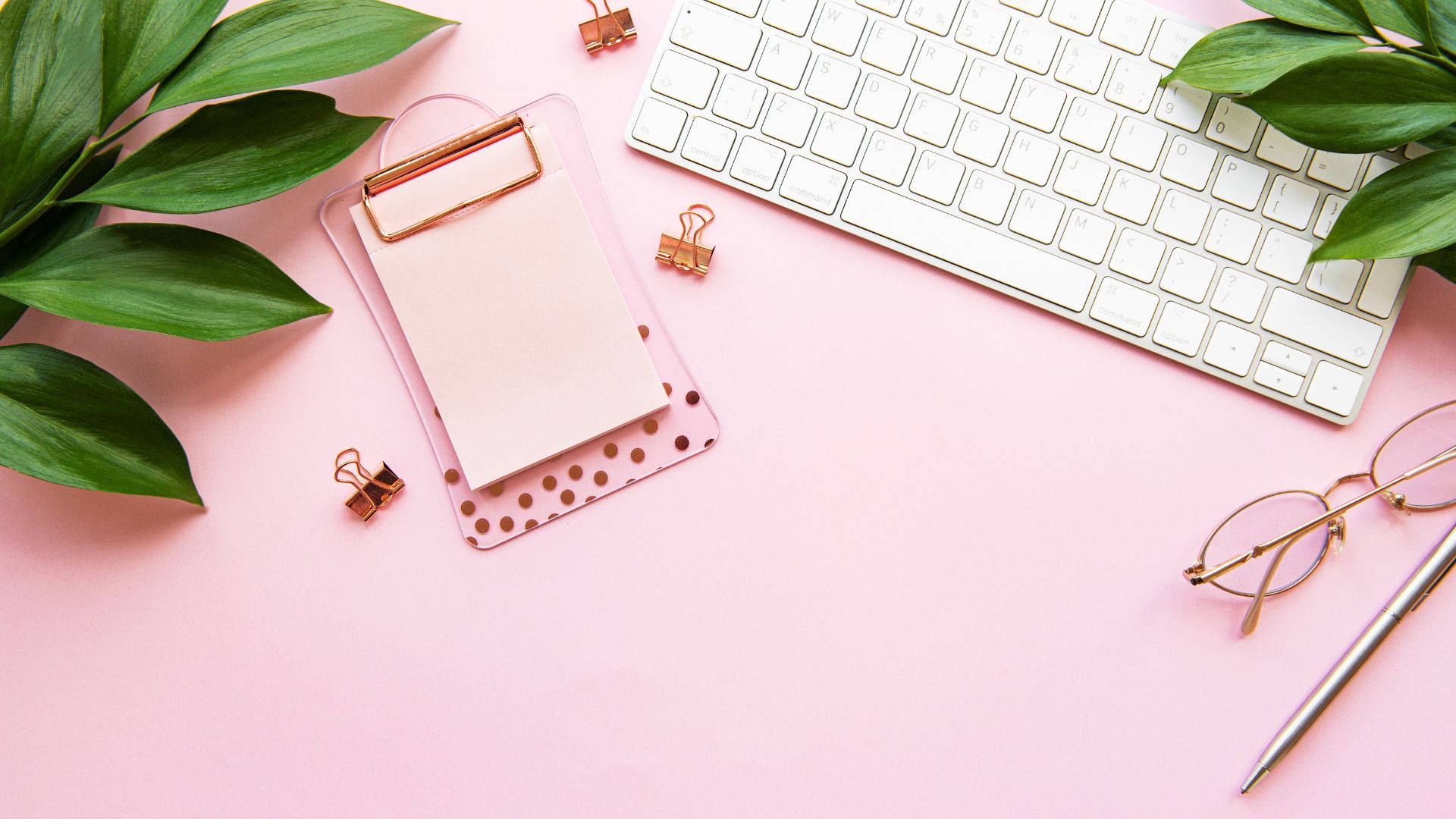 Baby Pink, pink desk, white keyboard, Full HD Desktop Wallpaper