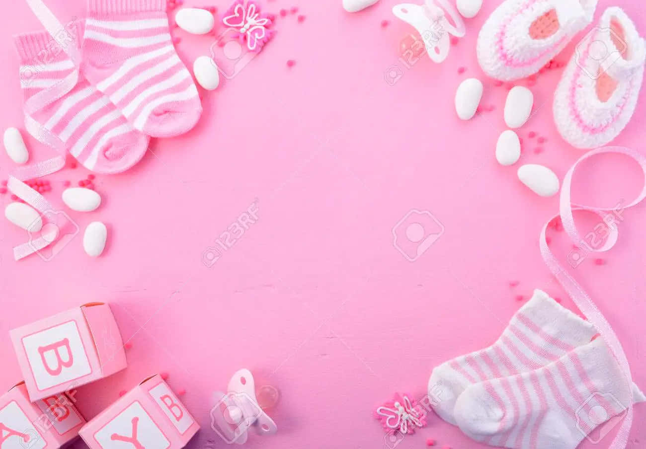 baby girl pink, pink baby shower background, baby items, HD Desktop Wallpaper