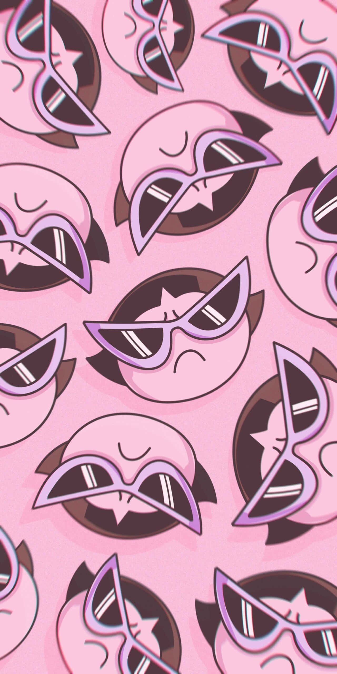 Baby Pink, cartoon faces, star-shaped sunglasses, 2K Phone Wallpaper