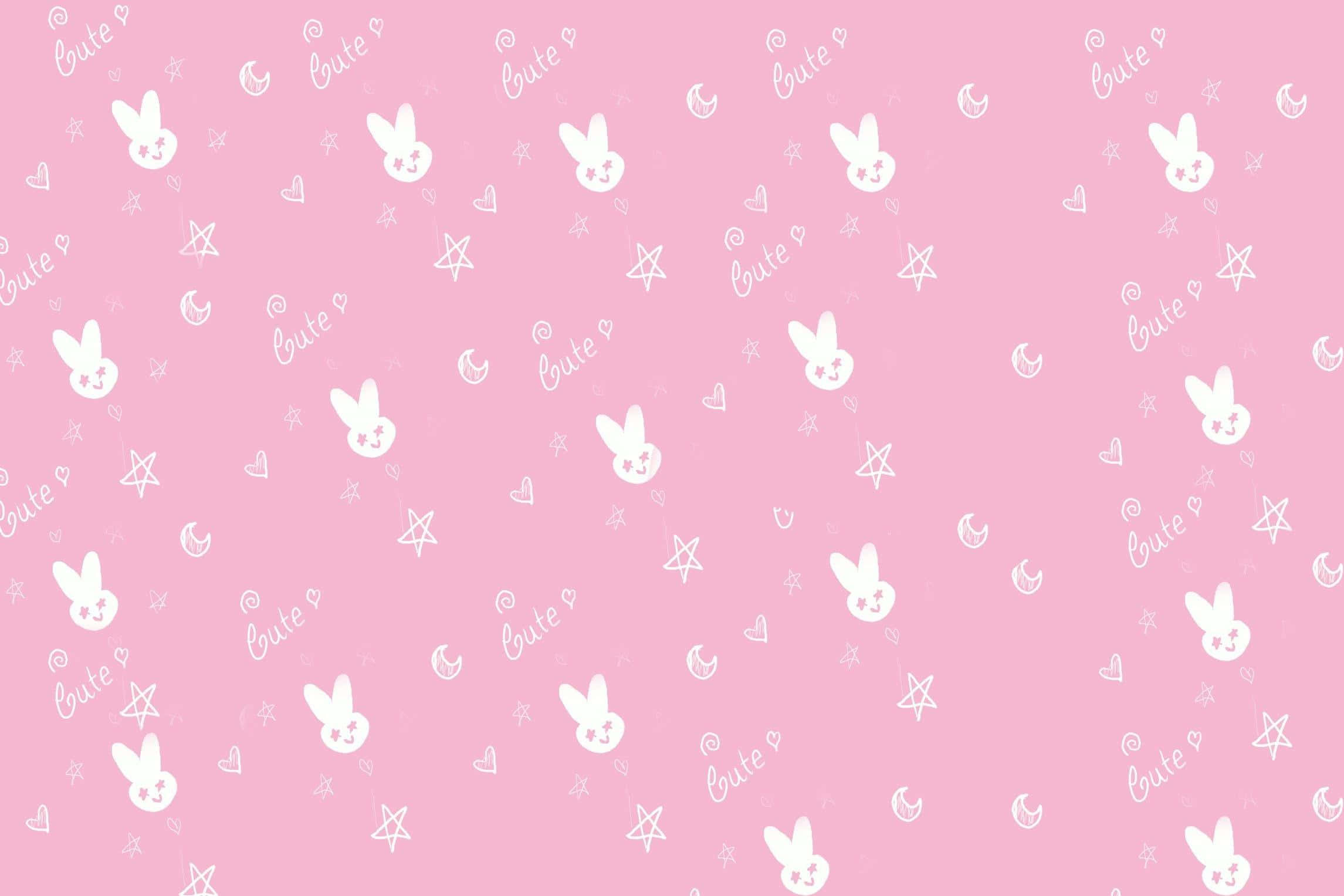 baby girl pink, soft pink, white cartoon bunnies, Full HD Desktop Wallpaper