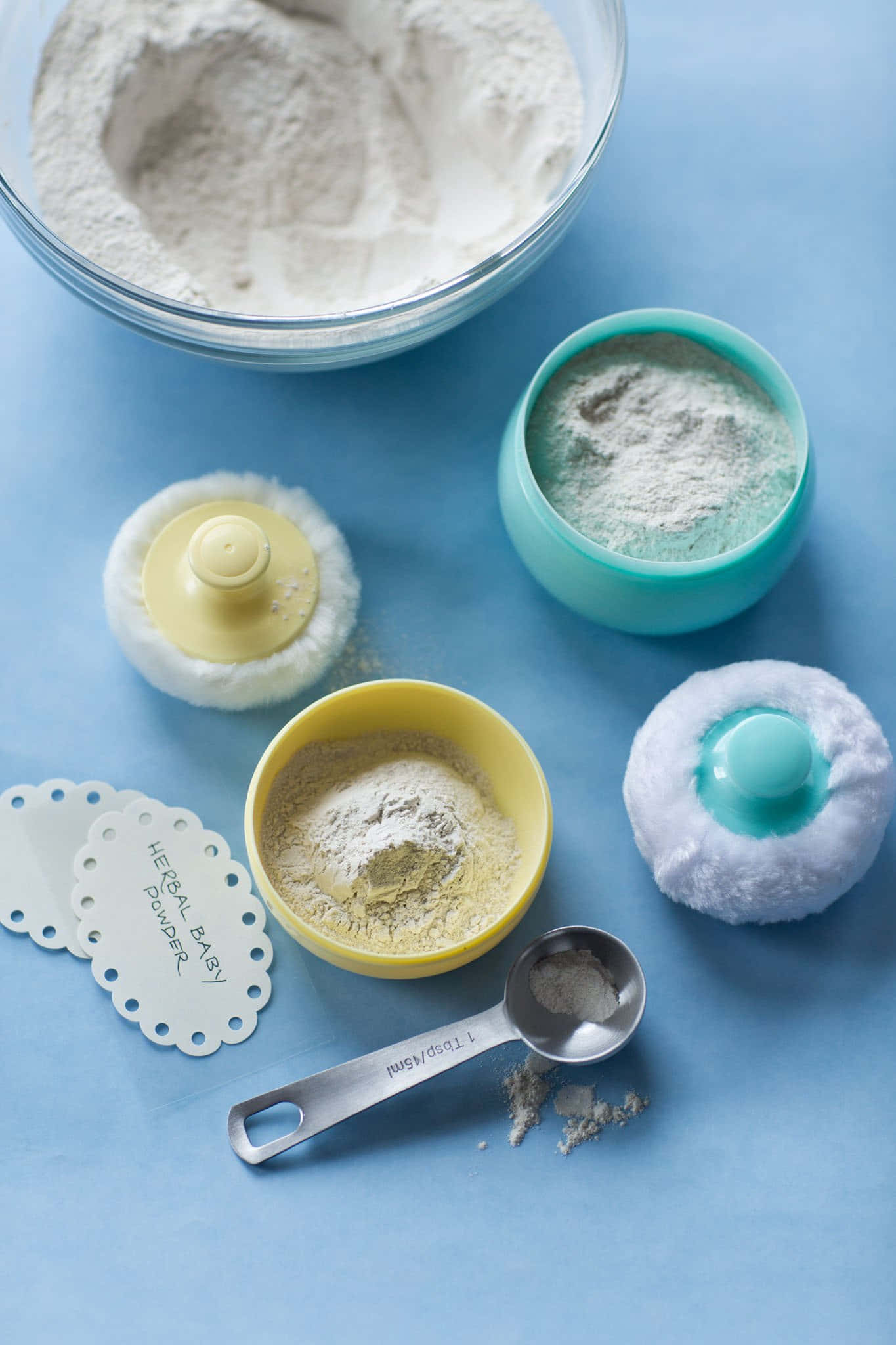 baby powder, glass bowls, pastel containers, Full HD Phone Wallpaper