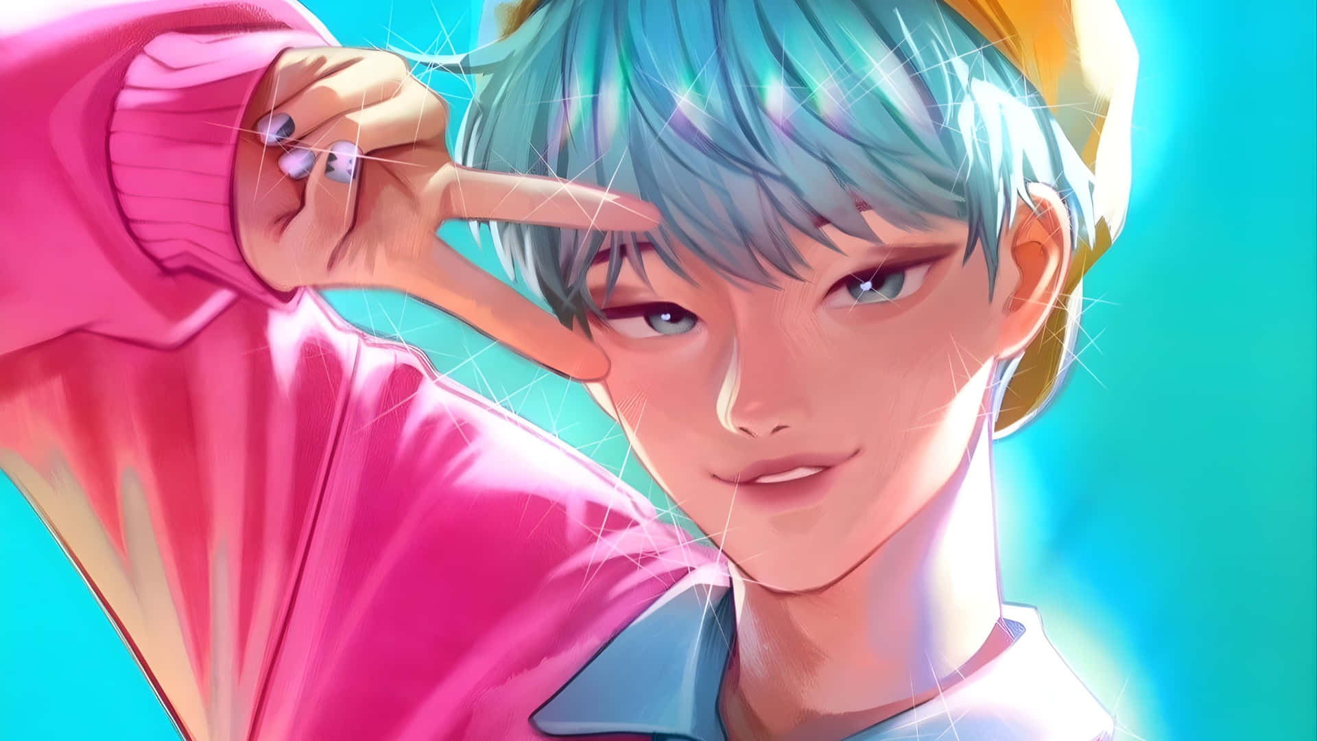 Baby Saja, anime-style teen, blue hair, Full HD Desktop Wallpaper
