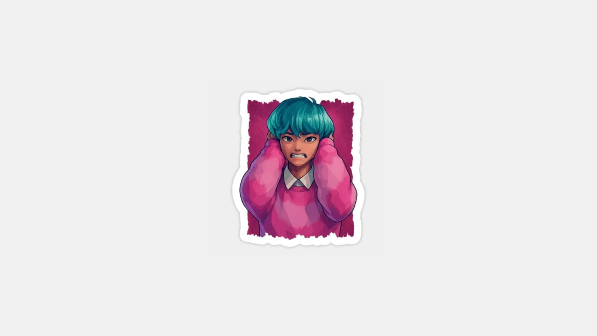 Baby Saja, teal hair, pink sweater, Full HD Desktop Wallpaper