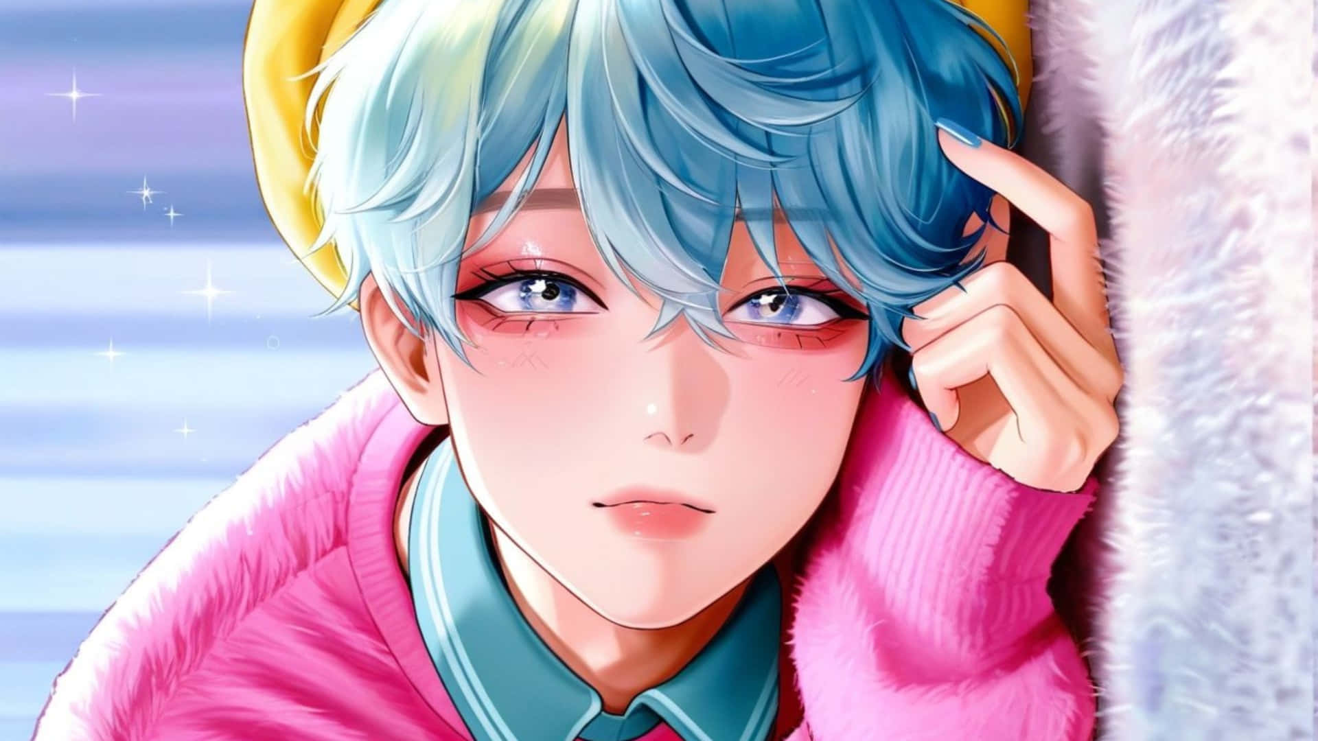 Baby Saja, blue hair, pink sweater, Full HD Desktop Wallpaper