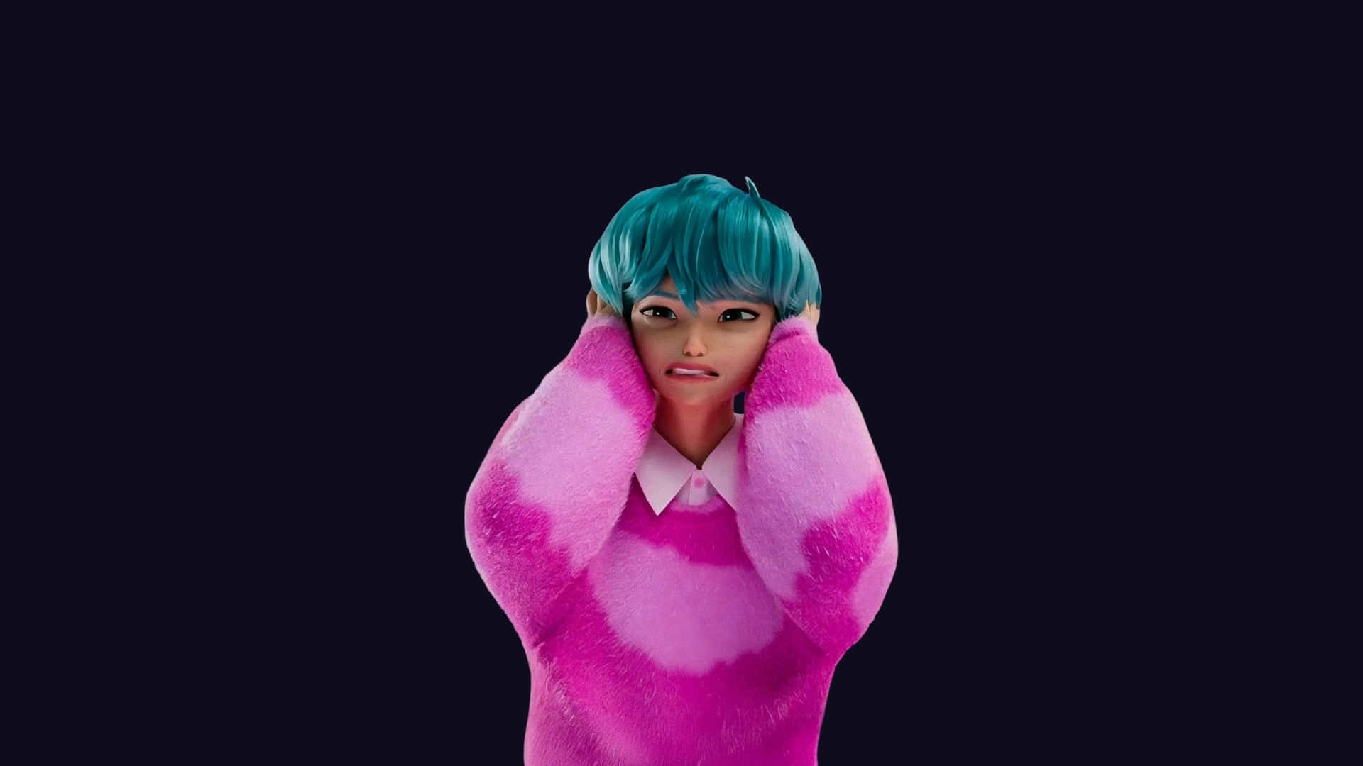 Baby Saja, turquoise hair, fuzzy pink sweater, Full HD Desktop Wallpaper