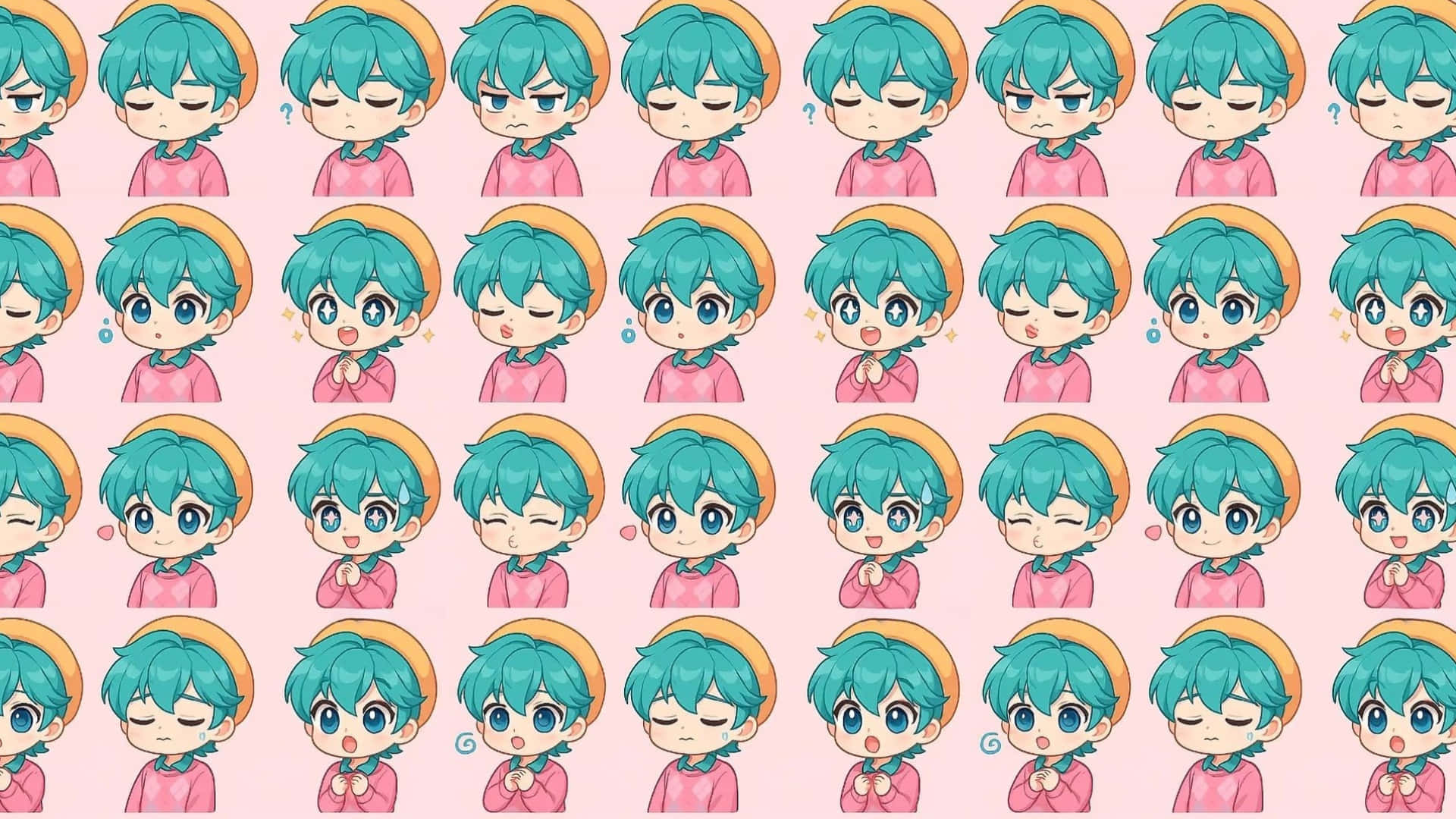 Baby Saja, chibi anime characters, teal hair, Full HD Desktop Wallpaper
