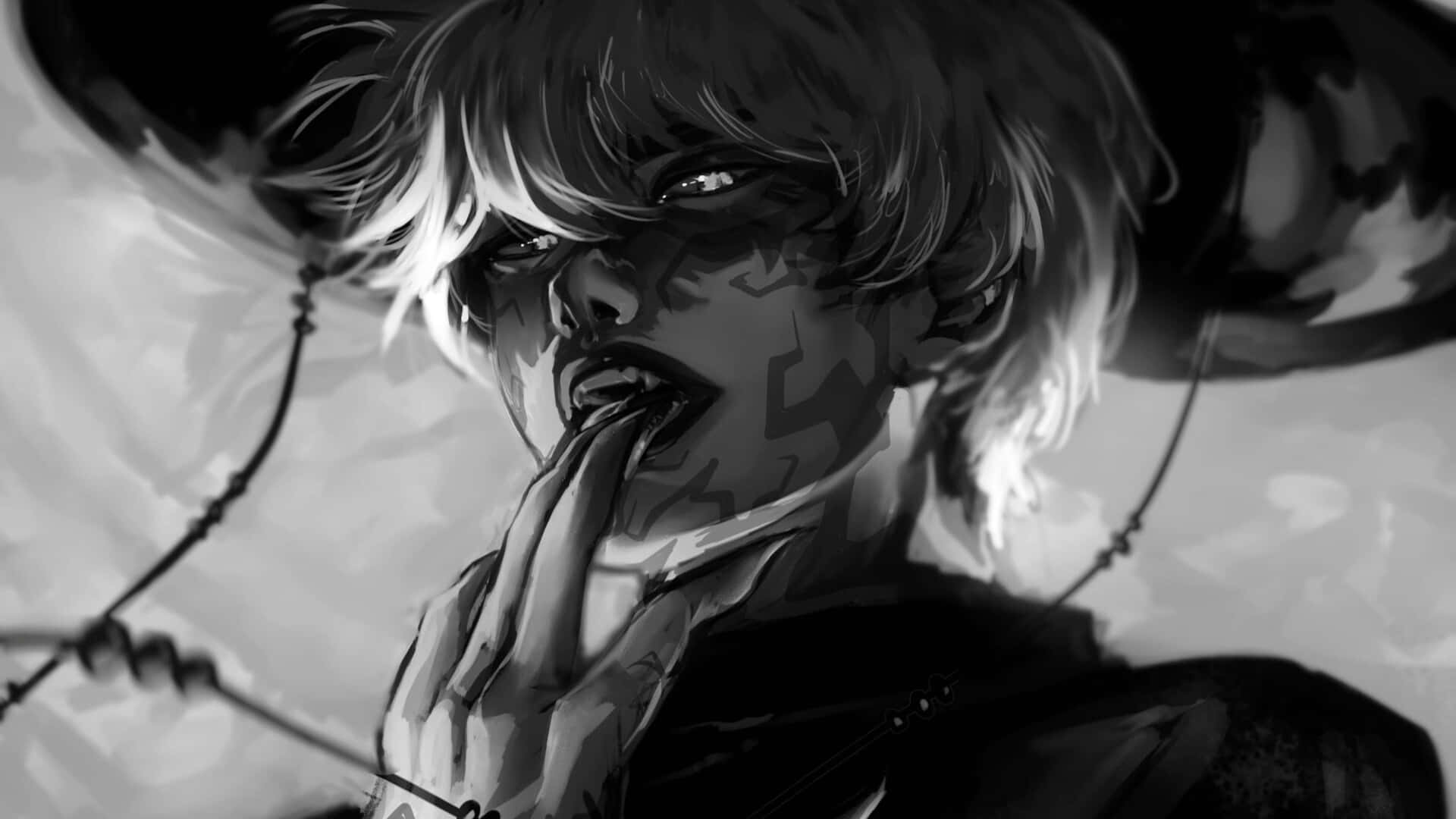 Baby Saja, dark anime portrait, wild hair, Full HD Desktop Wallpaper