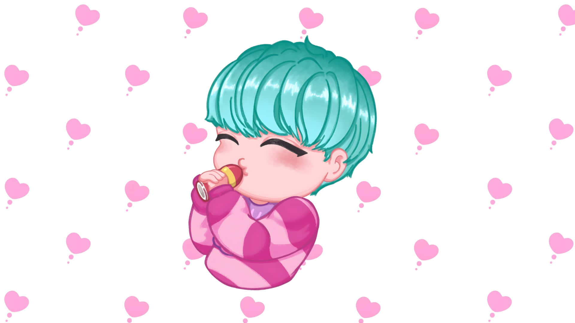 Baby Saja, teal hair, pink hearts, Full HD Desktop Wallpaper