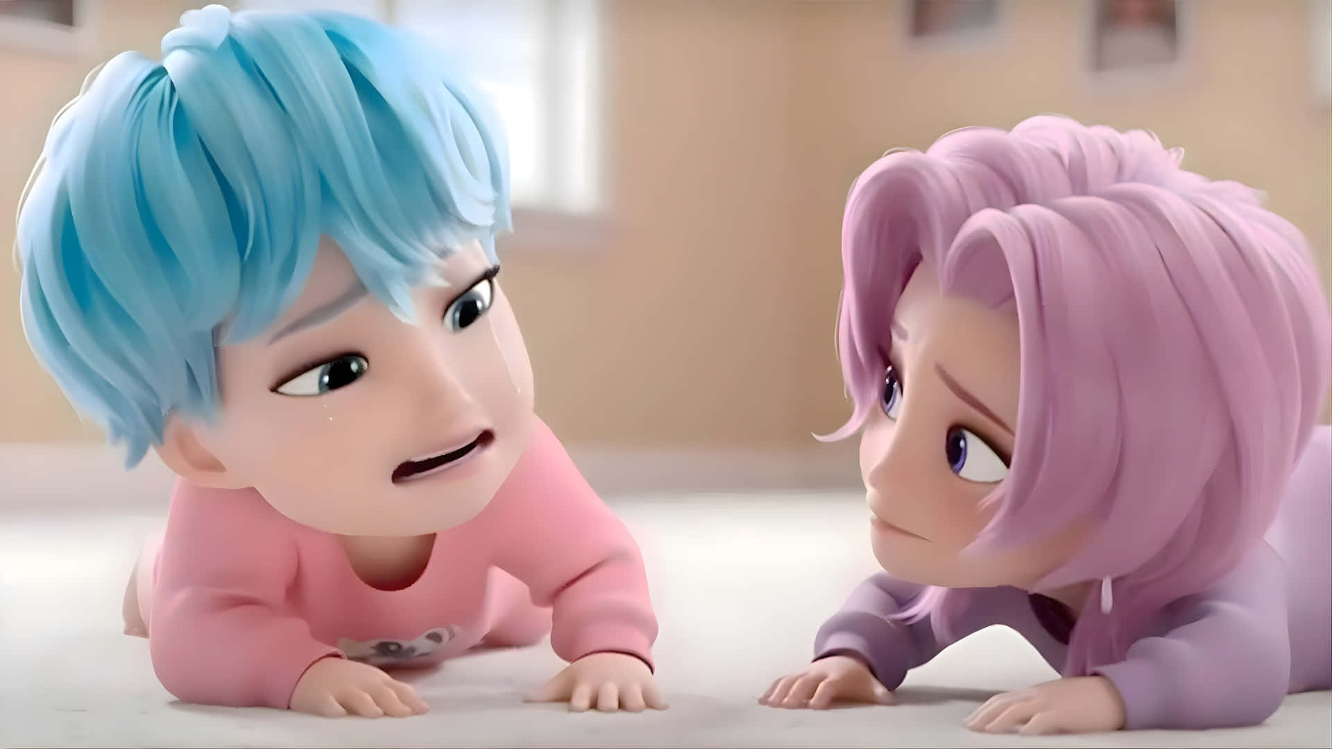 Baby Saja, animated toddlers, blue hair, Full HD Desktop Wallpaper