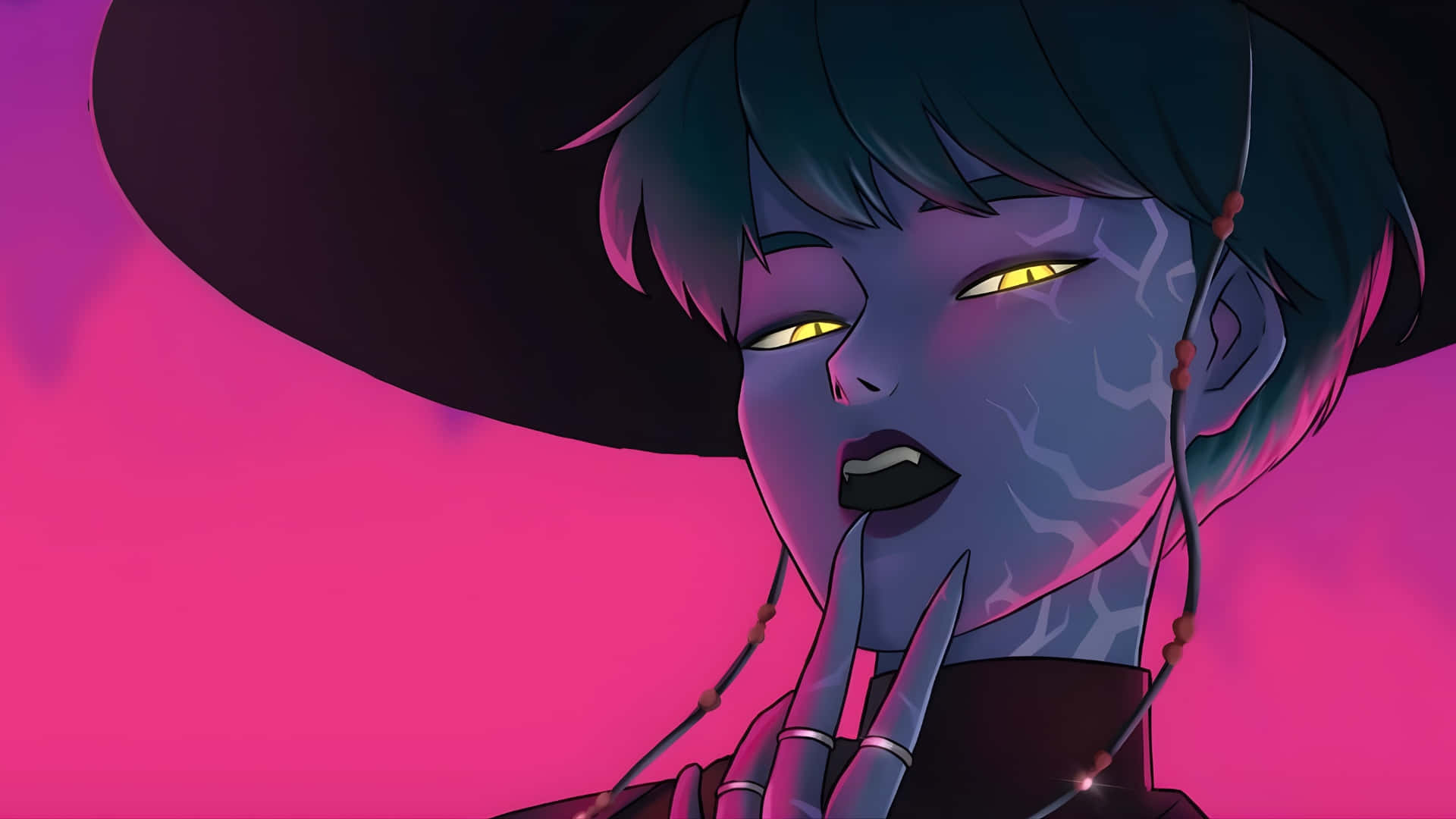 Baby Saja, glowing yellow eyes, cracked blue skin, Full HD Desktop Wallpaper
