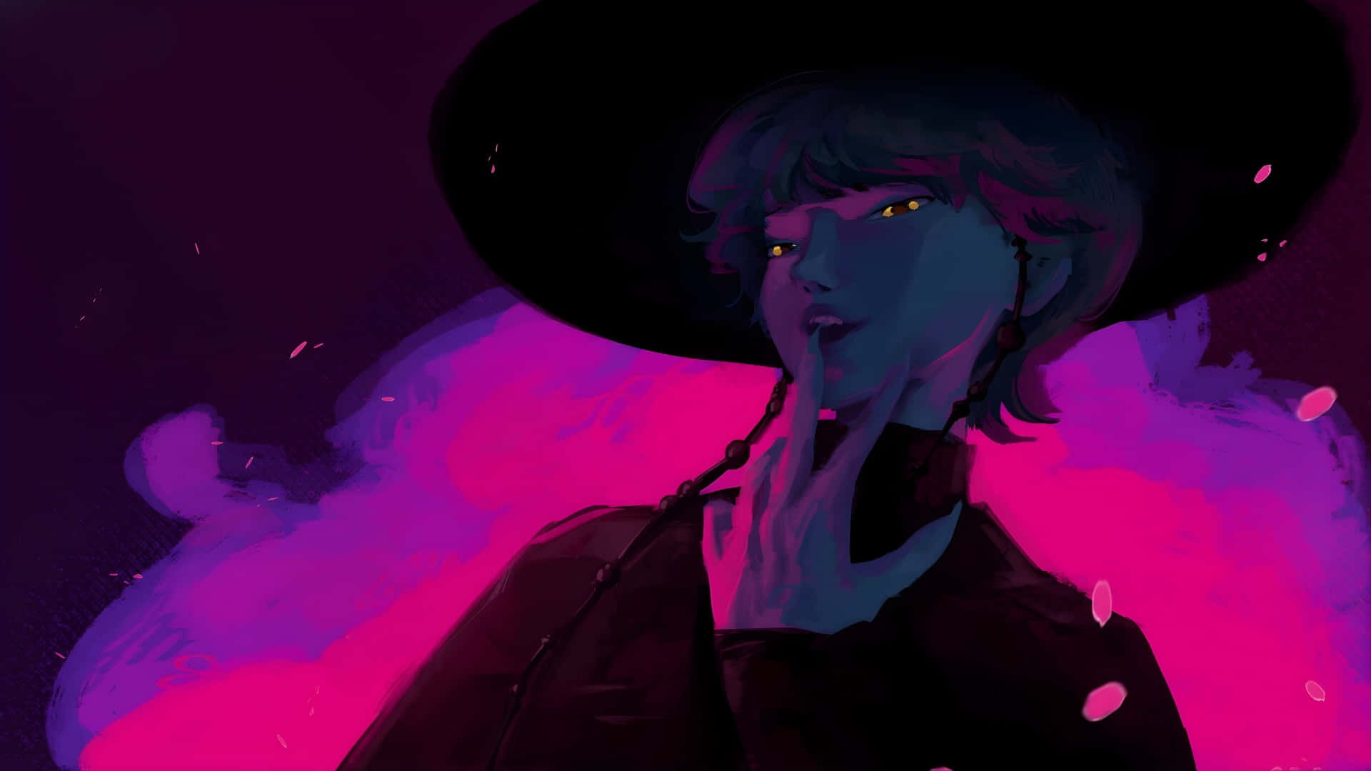 Baby Saja, dark witch aura, wide-brimmed hat, Full HD Desktop Wallpaper