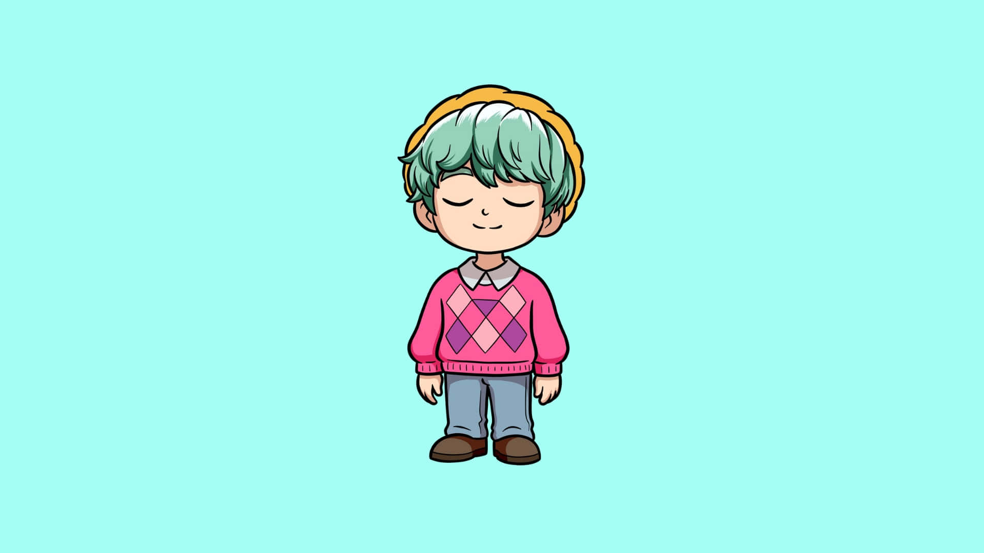 Baby Saja, teal hair, pink argyle sweater, Full HD Desktop Wallpaper