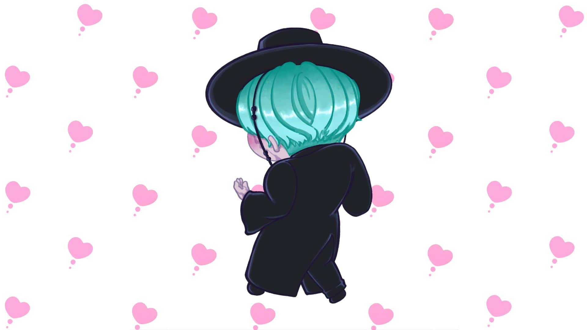 Baby Saja, chibi anime character, teal hair, Full HD Desktop Wallpaper