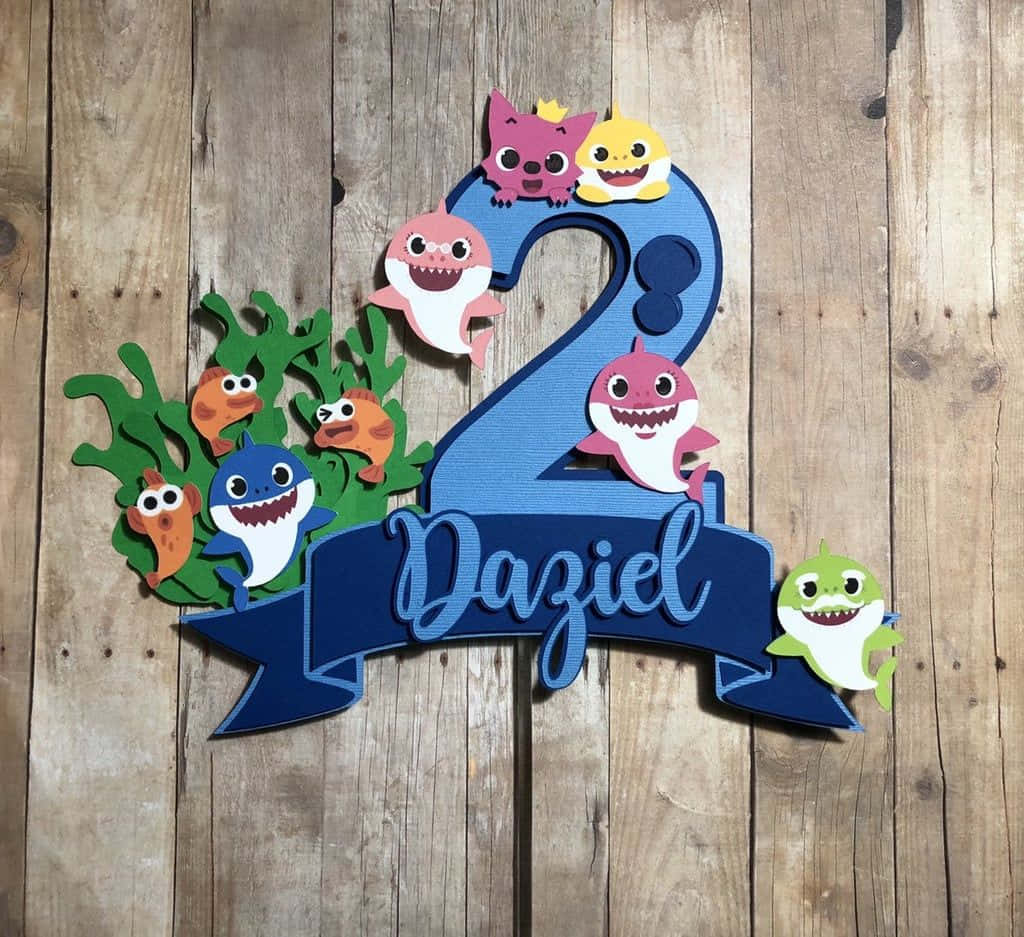 Baby Shark, 3D number two birthday decoration, coral, SD Desktop Wallpaper
