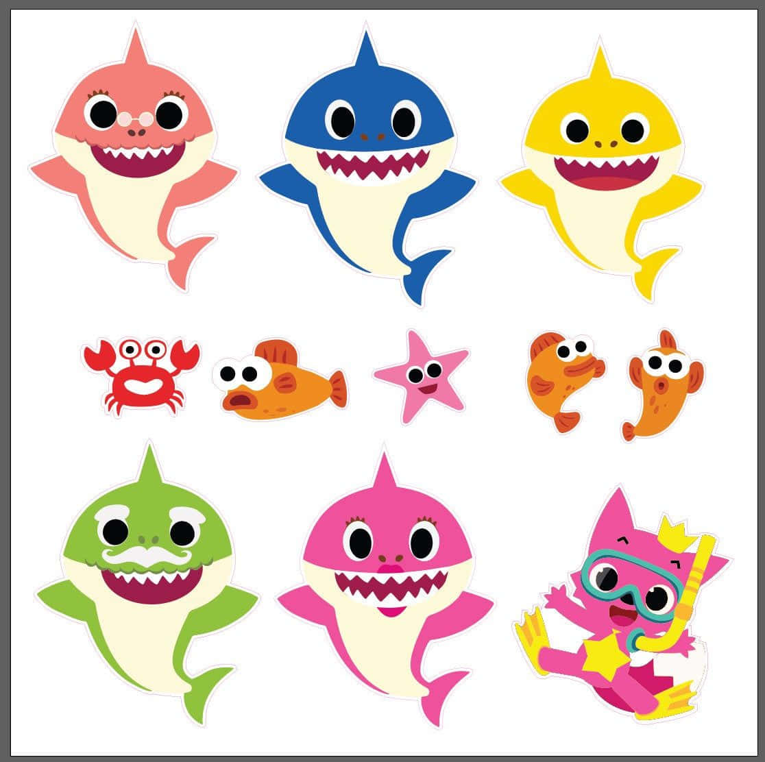 Baby Shark, cartoon sharks, sea creatures, SD Desktop Wallpaper