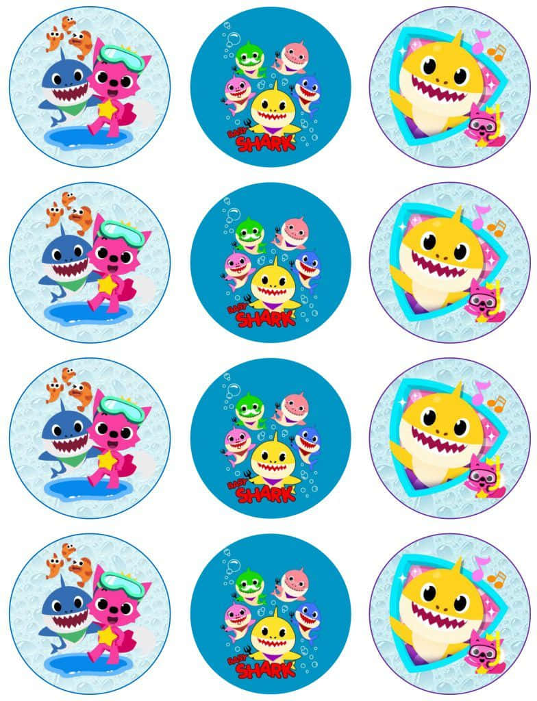 Baby Shark, circular stickers, colorful cartoon scenes, SD Phone Wallpaper