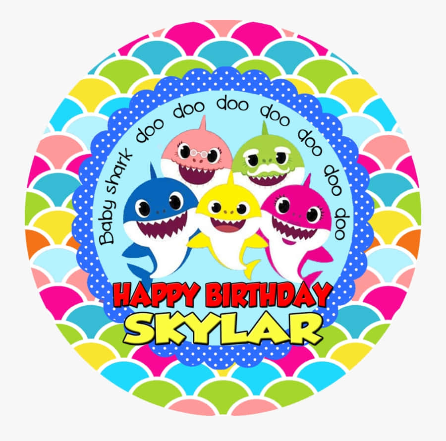 Baby Shark, colorful cartoon sharks, birthday message, SD Desktop Wallpaper