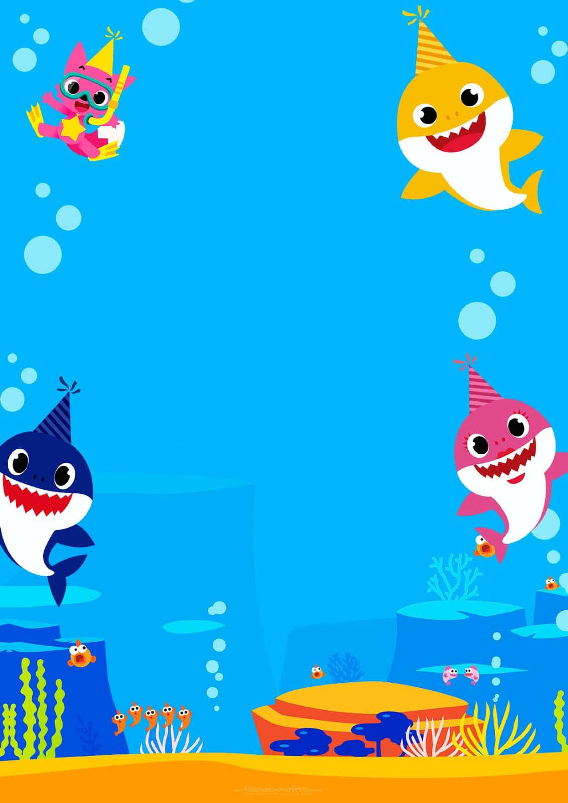 Baby Shark, cartoon sharks, diver in party hats, HD Phone Wallpaper