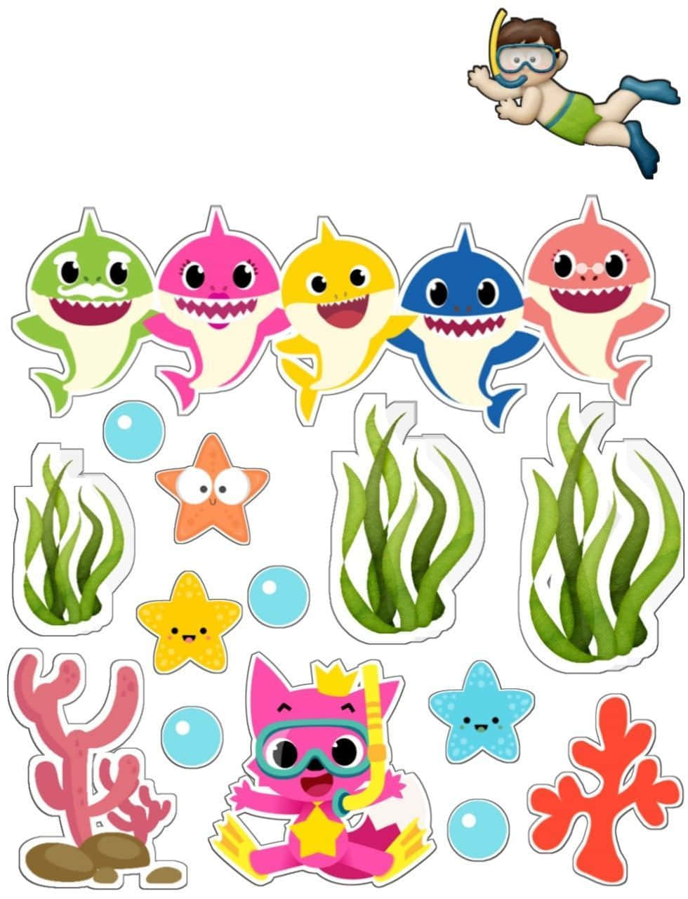 Baby Shark, snorkeler, underwater plants, HD Phone Wallpaper