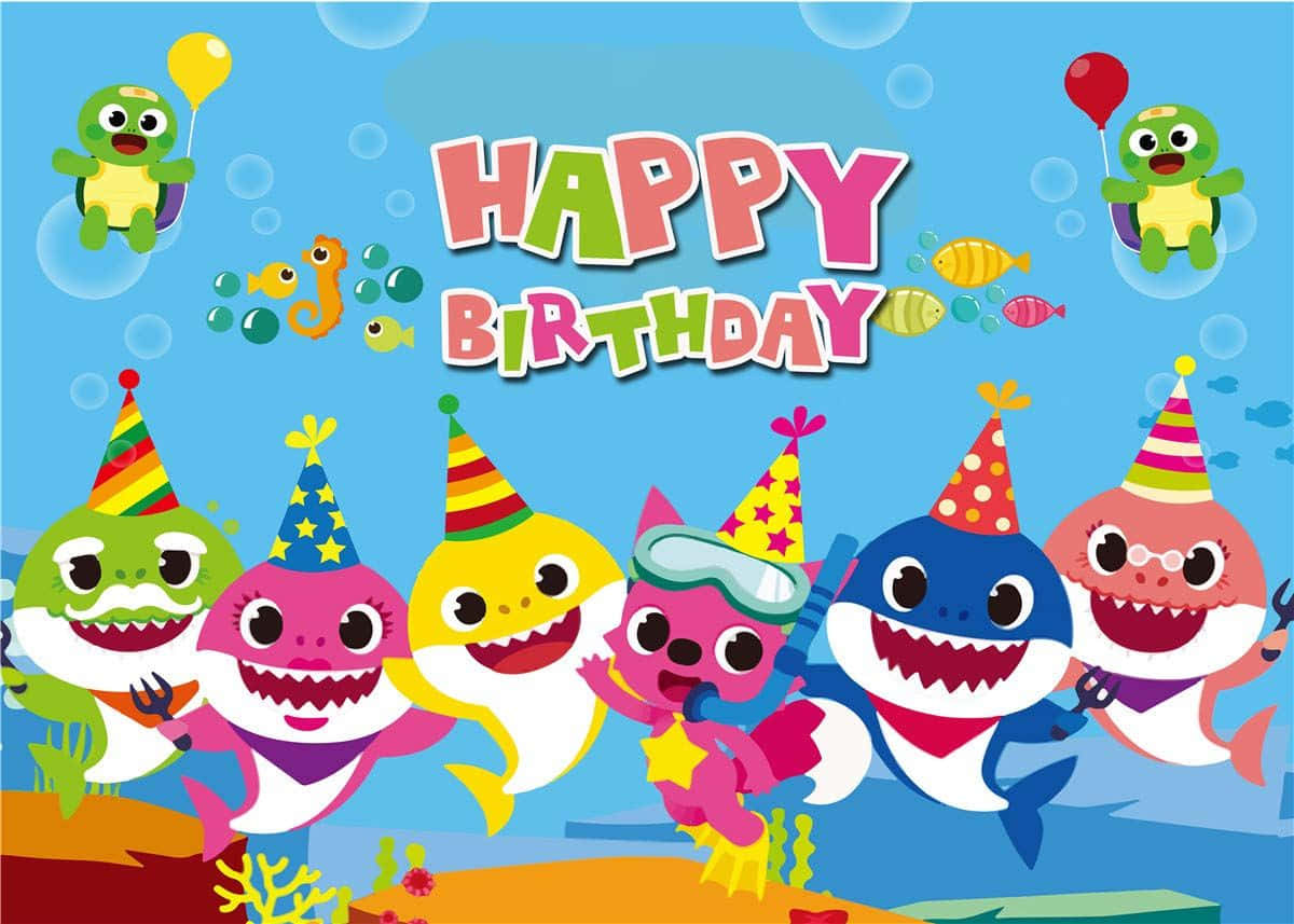 Baby Shark, colorful cartoon sharks, sea creatures, SD Desktop Wallpaper