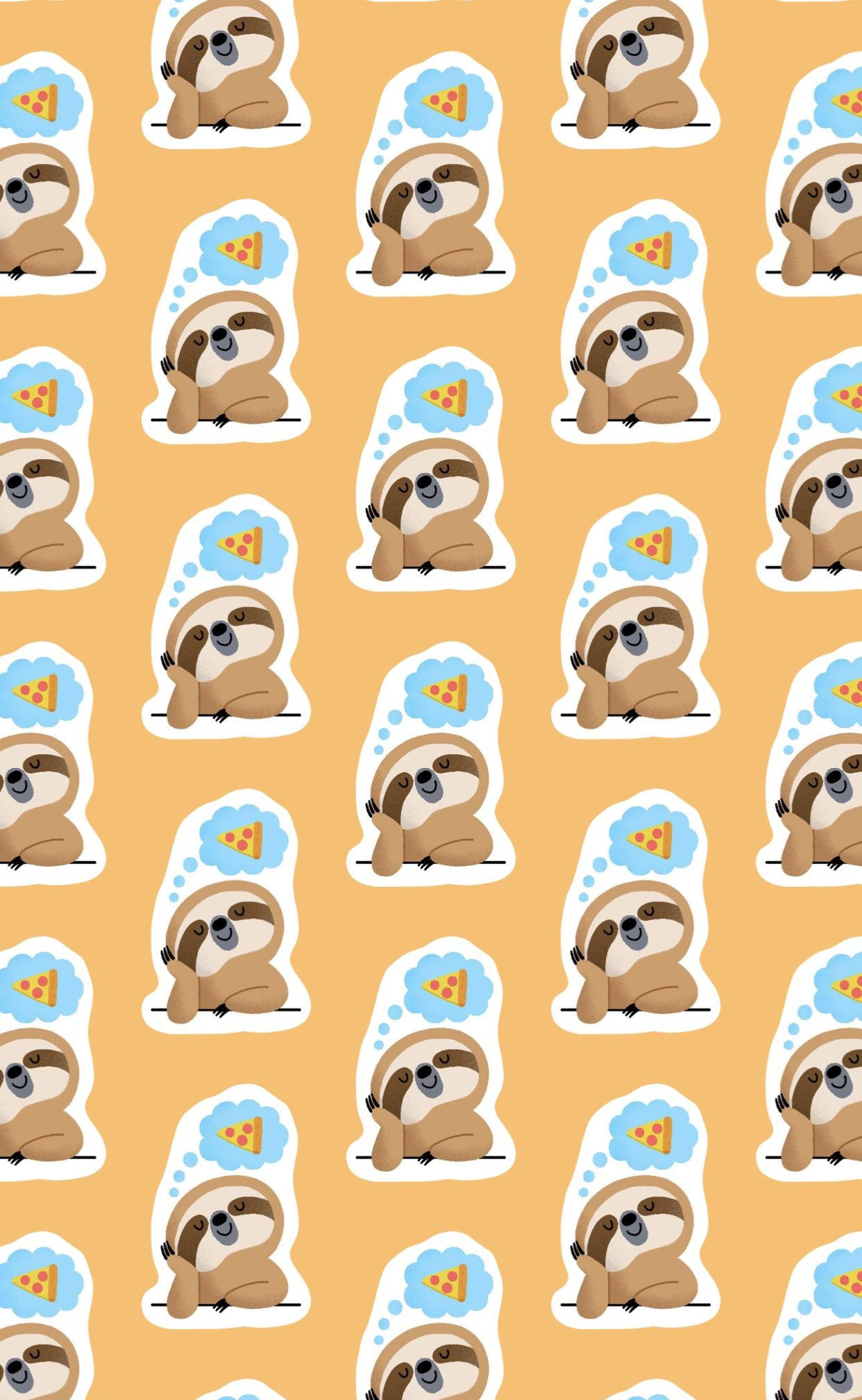 Baby Sloth, pizza pattern, thought bubbles, Full HD Phone Wallpaper
