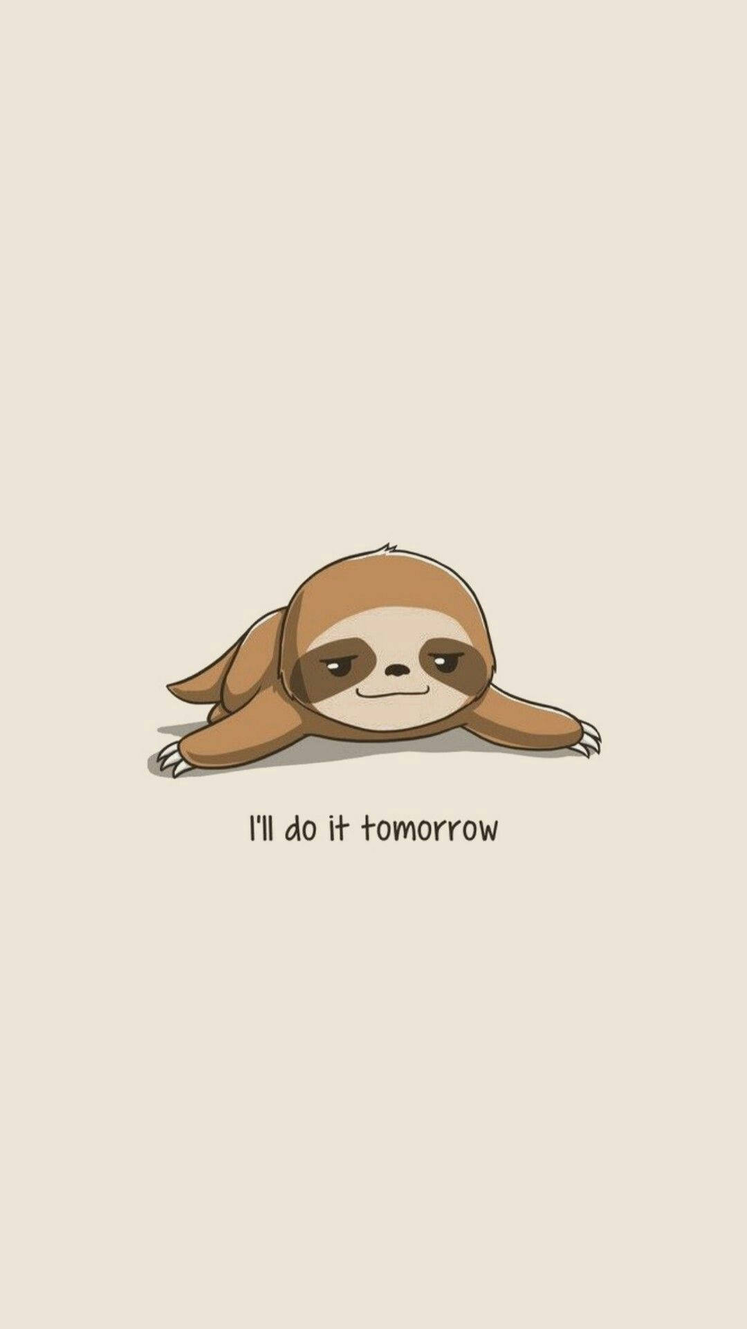 Baby Sloth, I'll do it tomorrow, beige background, Full HD Phone Wallpaper