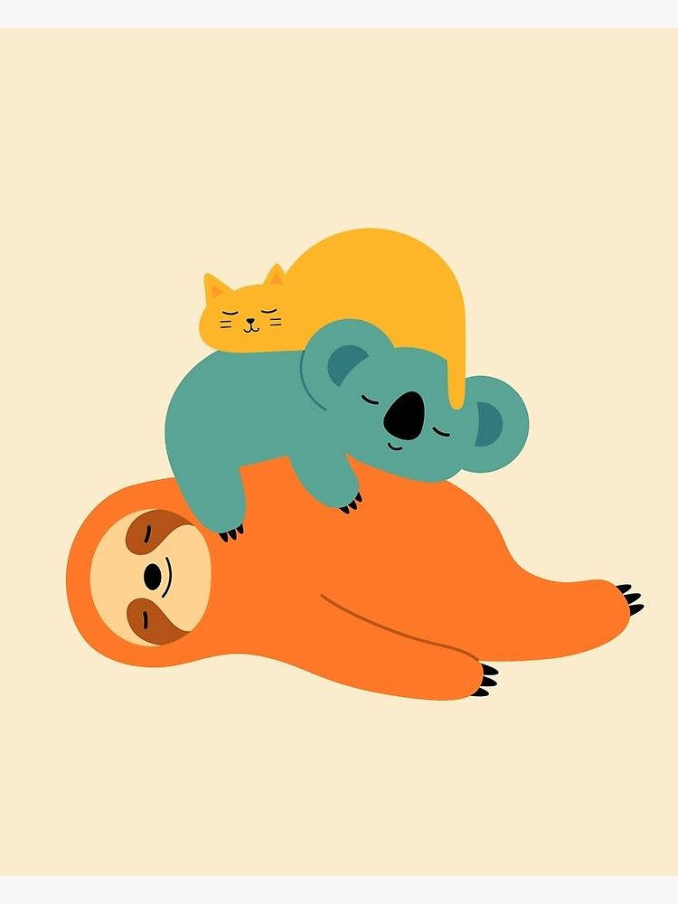 Baby Sloth, teal koala, yellow cat, SD Phone Wallpaper