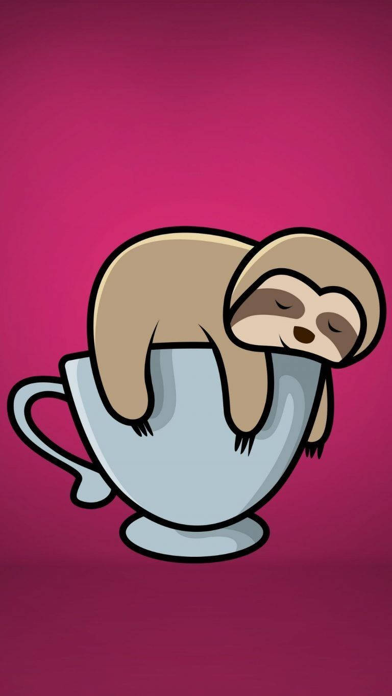 baby sloth, light blue teacup, vibrant magenta background, HD Phone Wallpaper
