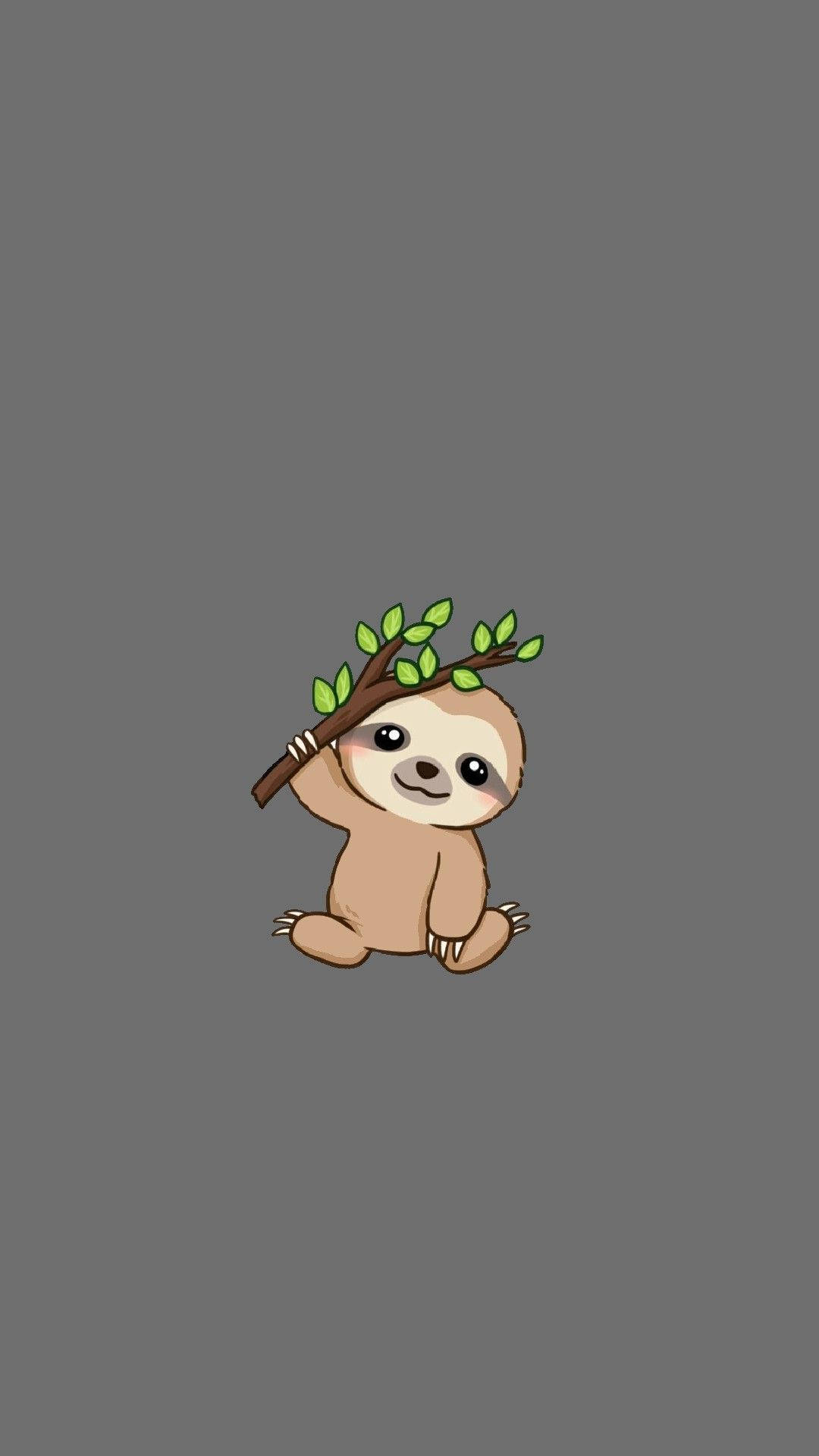 Baby Sloth, leafy branch, solid gray background, Full HD Phone Wallpaper